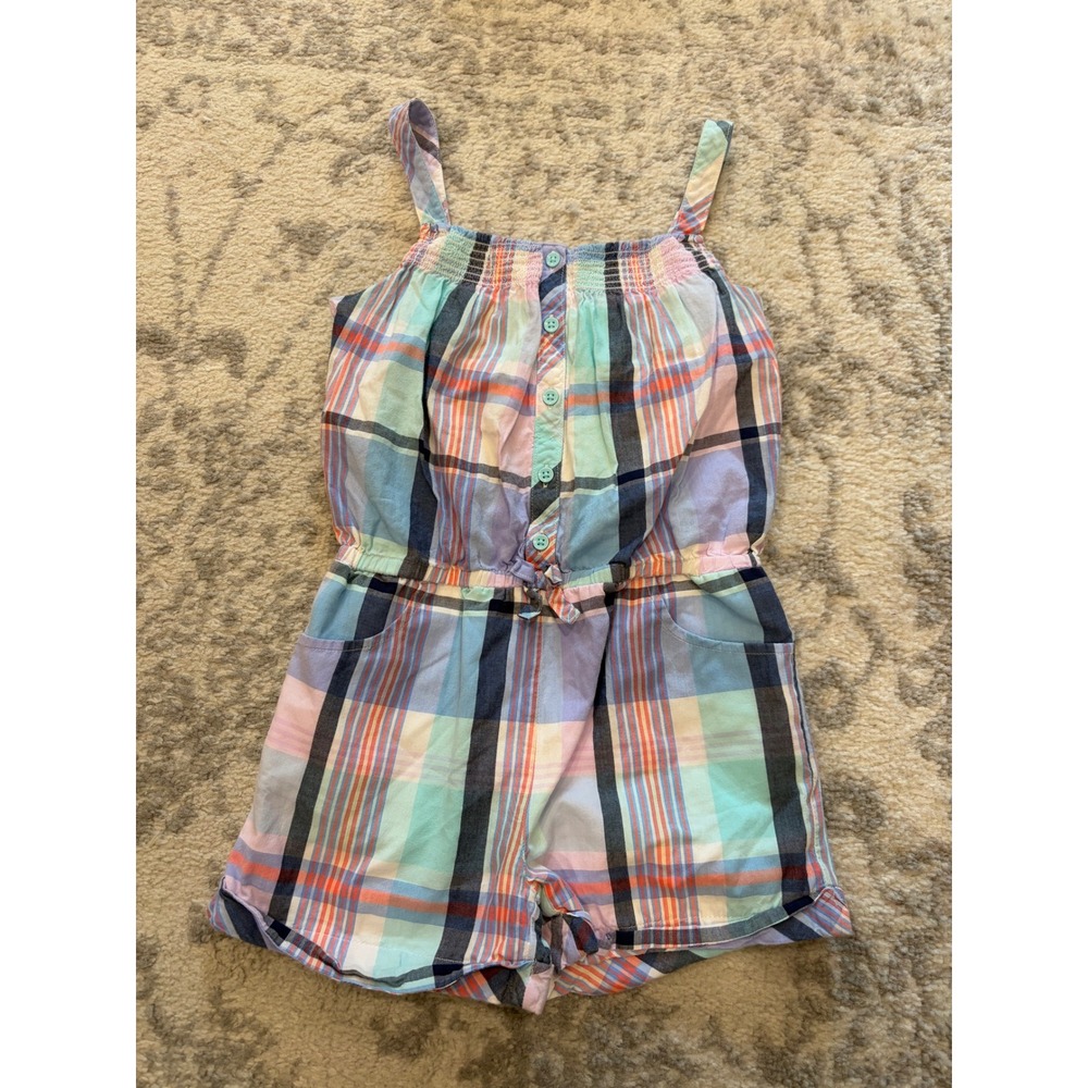 Gymboree Girls Plaid Romper Multi Color Pastel Sleeveless Size 8